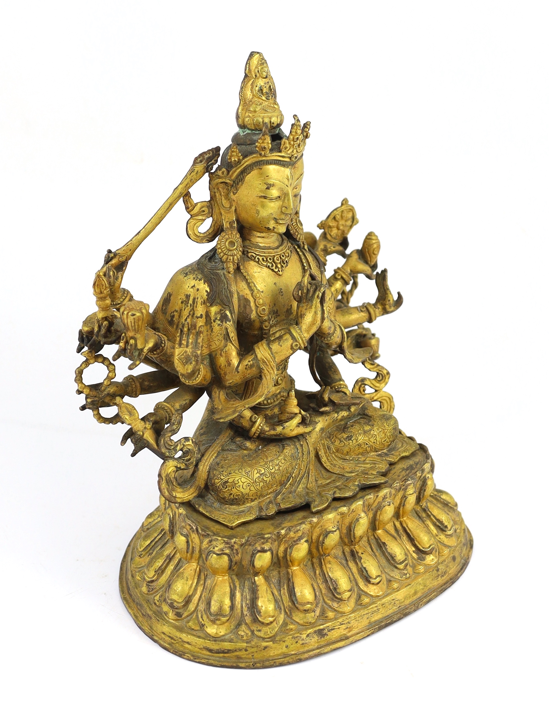 A large Chinese gilt copper alloy figure of Cundi (Zhunti Pusa)